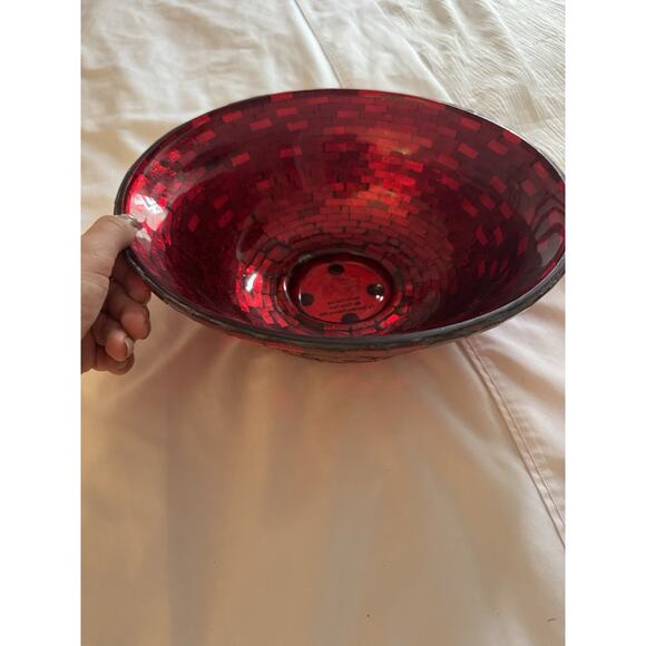 Red Glass Mosaic Decorative Bowl Holiday Christmas Home Decor - Picture 1 of 7